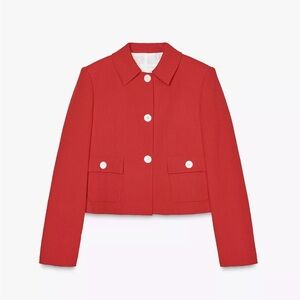 Zara Red Women's Blazer with White Buttons